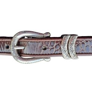 Brighton Brown Croc Embossed Braided Leather Western Buckle Belt B10358 Size 32